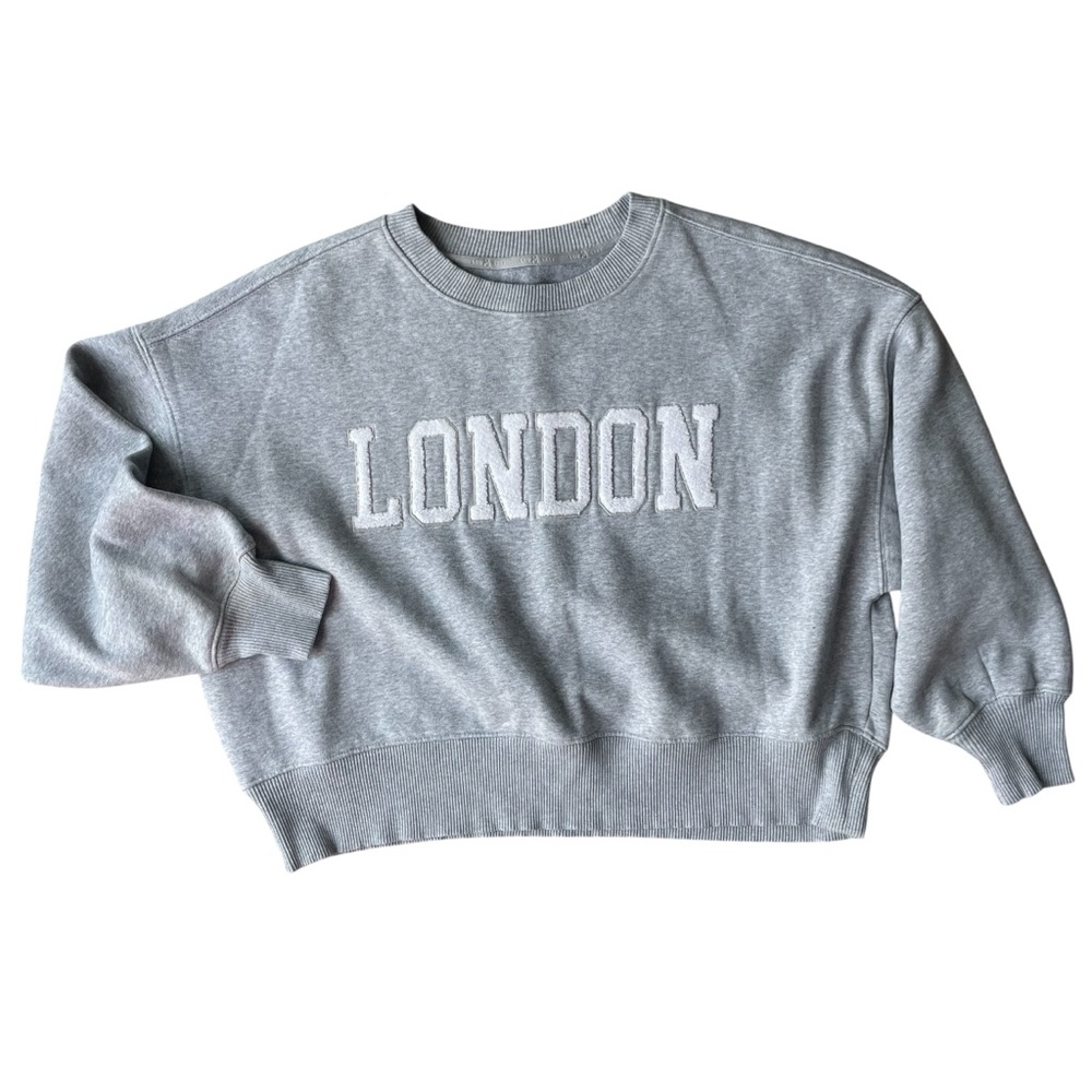 Lou & Grey London Relaxed Crop Crewneck Sweatshirt Size S Gray